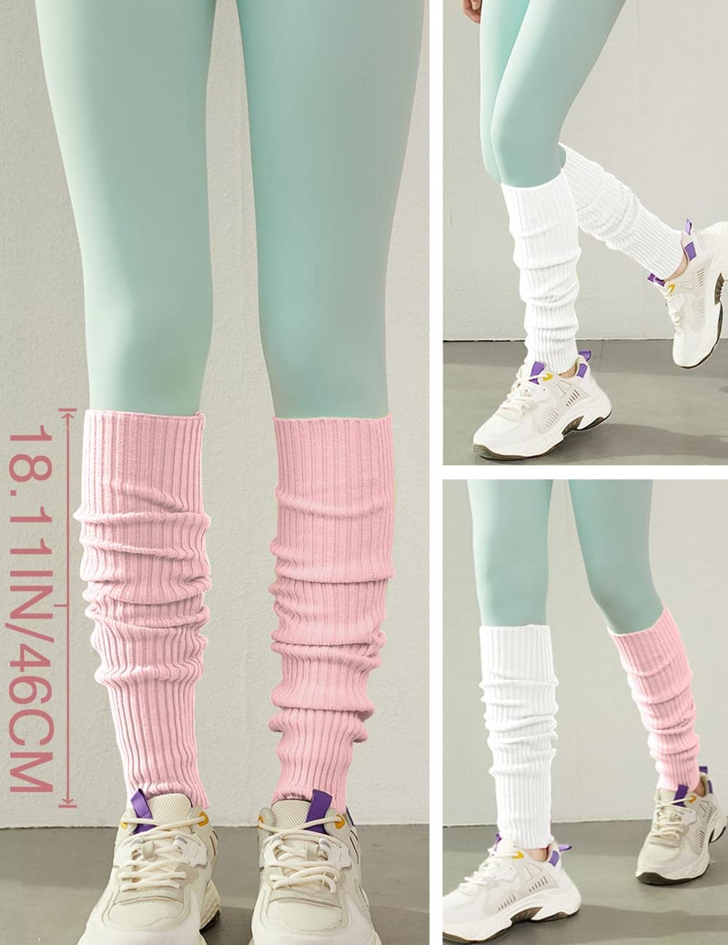 v28 Women Juniors 80s Eighty's Ribbed Leg Warmers for Party Sports,2(Pink+White) - Image 3